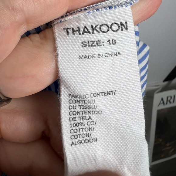Thakoon- 100% cotton Blue Striped Tie Dress Size 10 - Picture 8 of 10